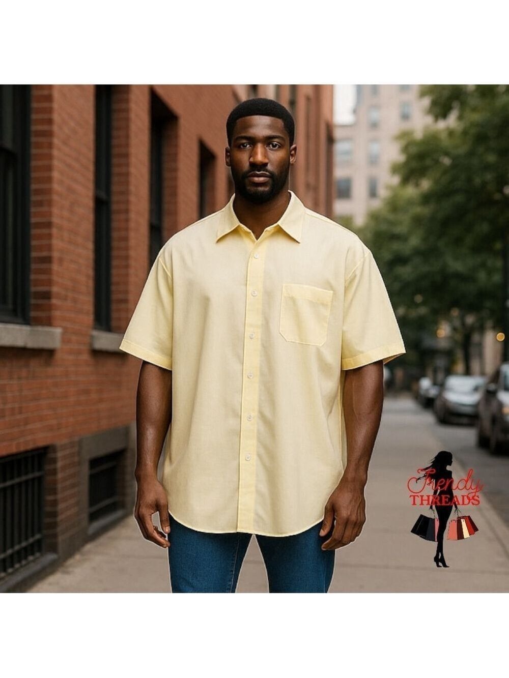 Stafford Everyday Shirt Mens 18 XL Classic Button Up Top Pale Yellow Preppy Boho